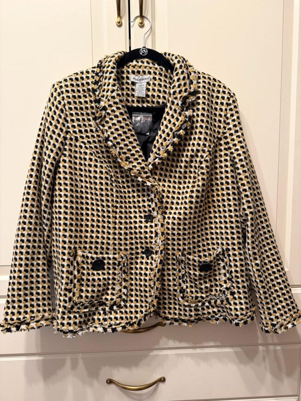 JESSICA LONDON‎ Women’s Houndstooth Fringe Blazer (Plus Size 14)